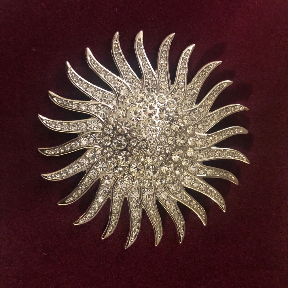 Camrose & Kross Women's Silver Platinum-Plated Crystal Sunburst Brooch